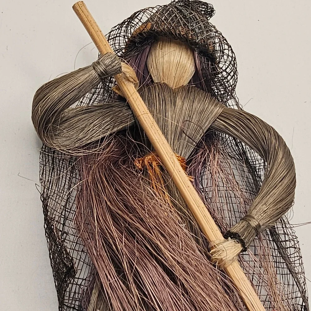 Handmade Primitive Style Halloween Witch Doll Natural Fiber Folk Art Decor